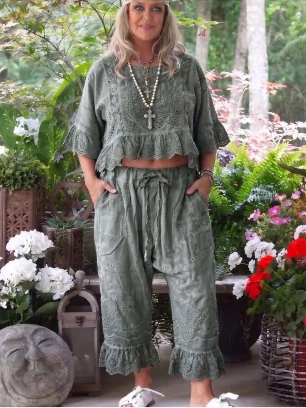 Jaded Gypsy Bohemian Floral Eyelet Jacket/Top & Ruffle Bloomers Set